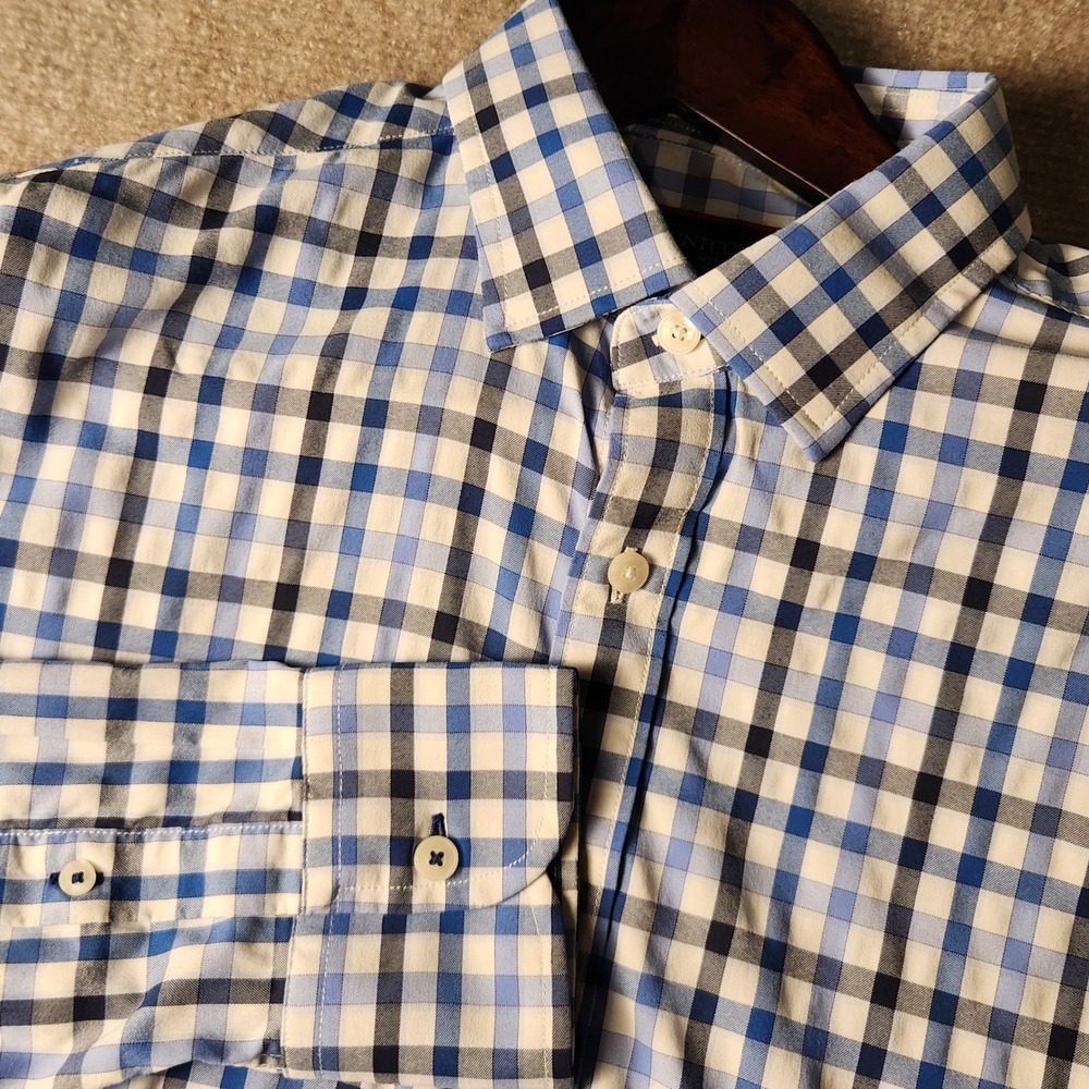 Untuckit Gingham Button Down Shirt Mens Blue White Excellent Long Sleeve